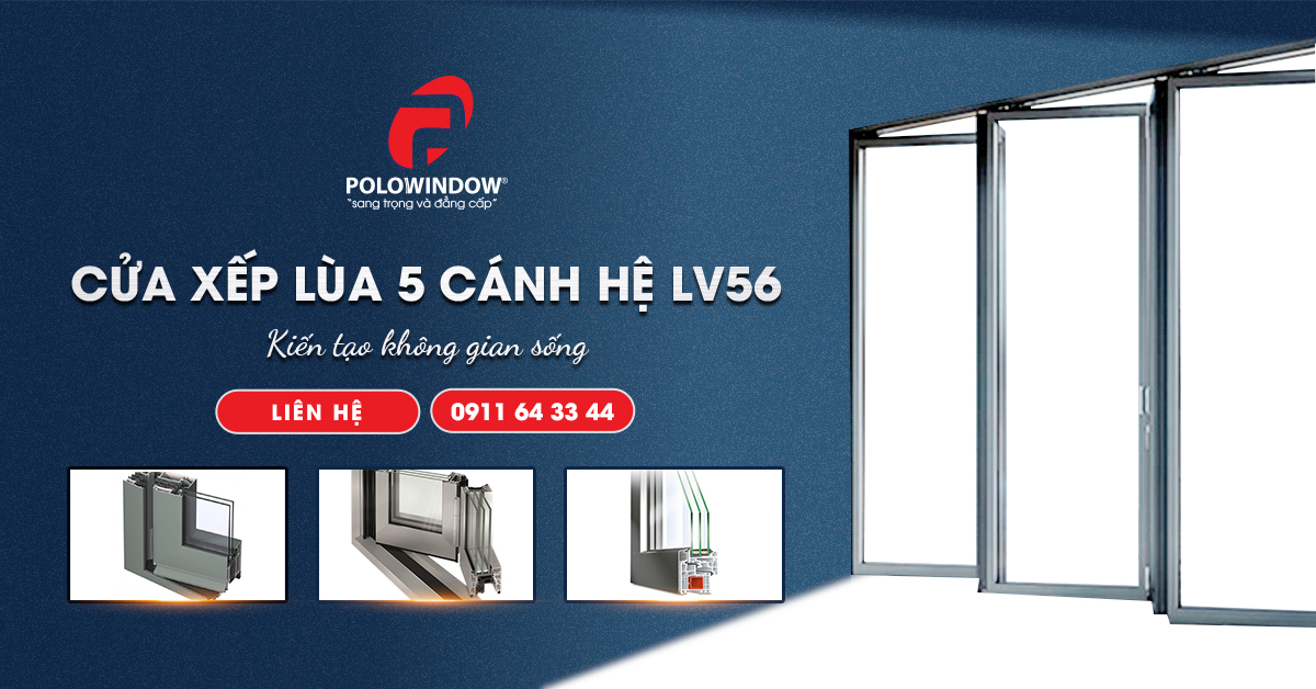 Cửa nhôm kính mở lùa 5 cánh LV 56